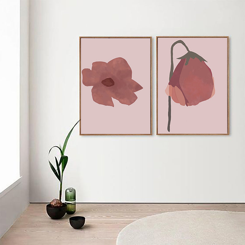 Frendorf | Nordic Blossom Wandkunst Leinwand Texturiertes rotes Gemälde für das Wohnzimmer (Mehrere Größenoptionen)