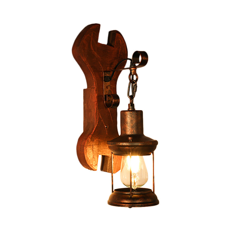 Rust Eins Licht Wandleuchte Küstliche Klare Glas Laterne Beleuchtung Fixture mit Holz Rückplatte