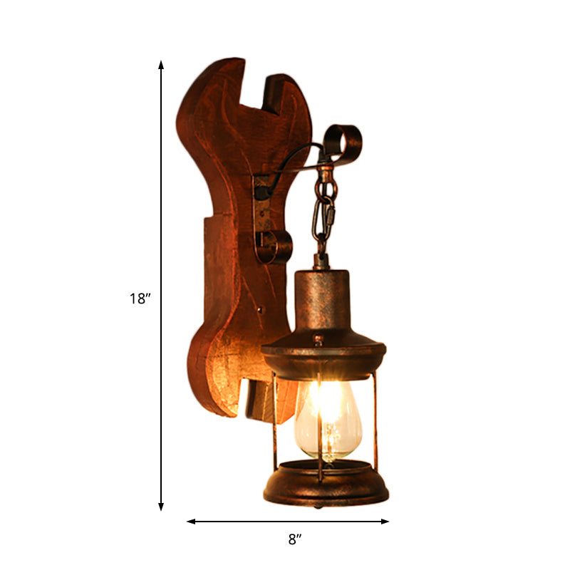 Rust Eins Licht Wandleuchte Küstliche Klare Glas Laterne Beleuchtung Fixture mit Holz Rückplatte