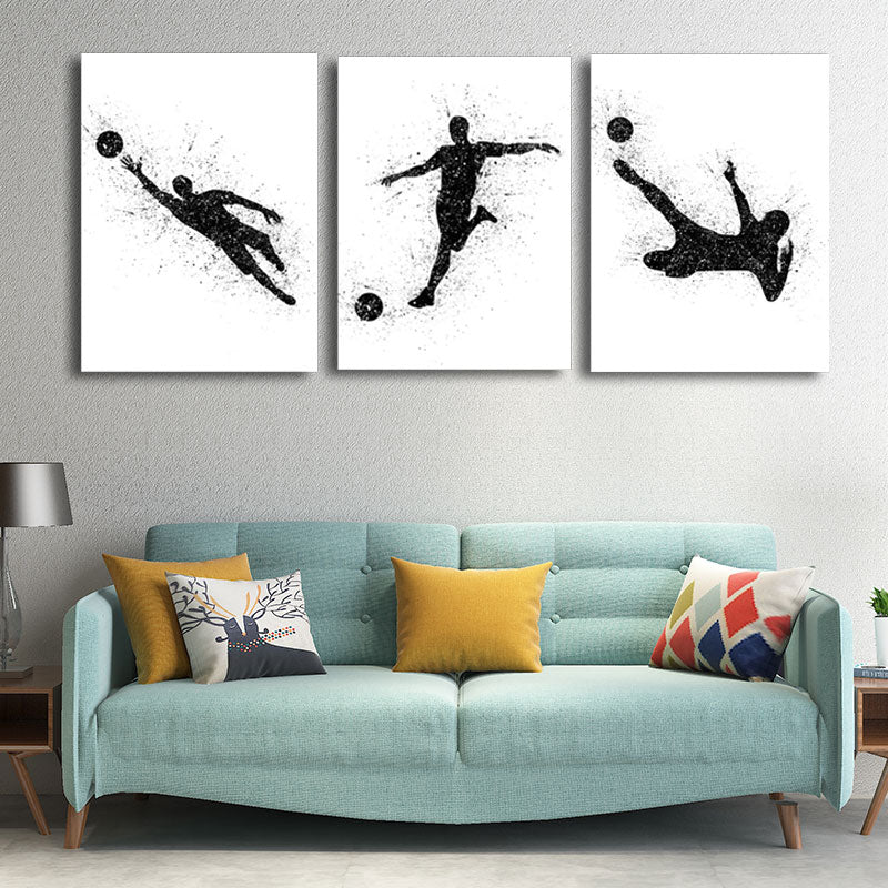 Frendorf | Sport Fußball Leinwanddruck Einfachheit Texturiertes Wandkunst Decor in Schwarz auf Weiß