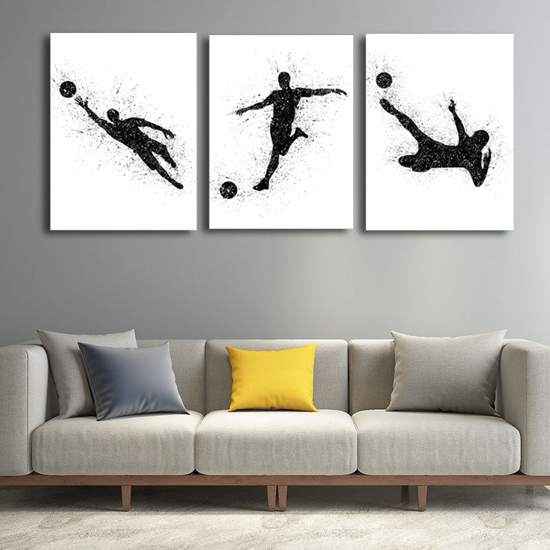 Frendorf | Sport Fußball Leinwanddruck Einfachheit Texturiertes Wandkunst Decor in Schwarz auf Weiß