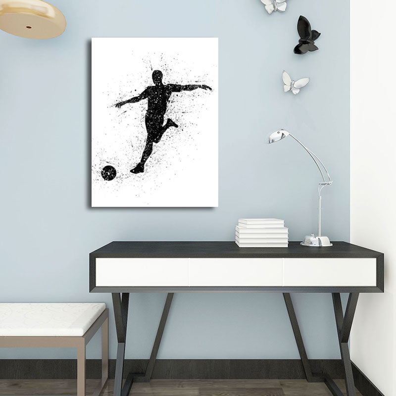 Frendorf | Sport Fußball Leinwanddruck Einfachheit Texturiertes Wandkunst Decor in Schwarz auf Weiß