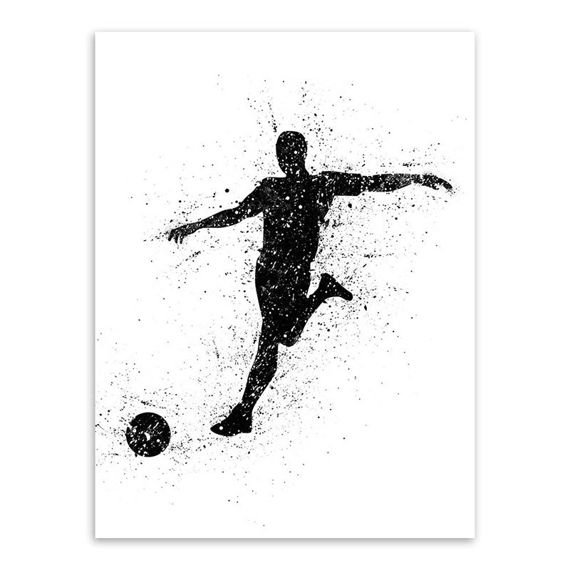 Frendorf | Sport Fußball Leinwanddruck Einfachheit Texturiertes Wandkunst Decor in Schwarz auf Weiß