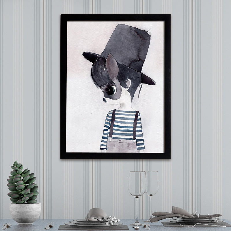 Cartoon Kaninchen Malerei Leinwand Schwarzer Texturierter Wandkunstdruck für Kinderzimmer