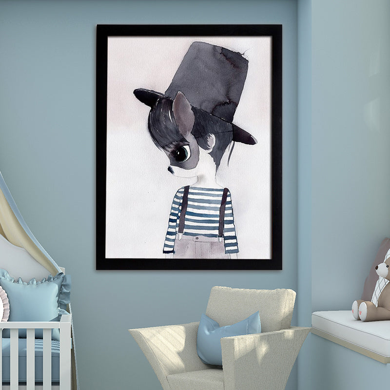 Cartoon Kaninchen Malerei Leinwand Schwarzer Texturierter Wandkunstdruck für Kinderzimmer