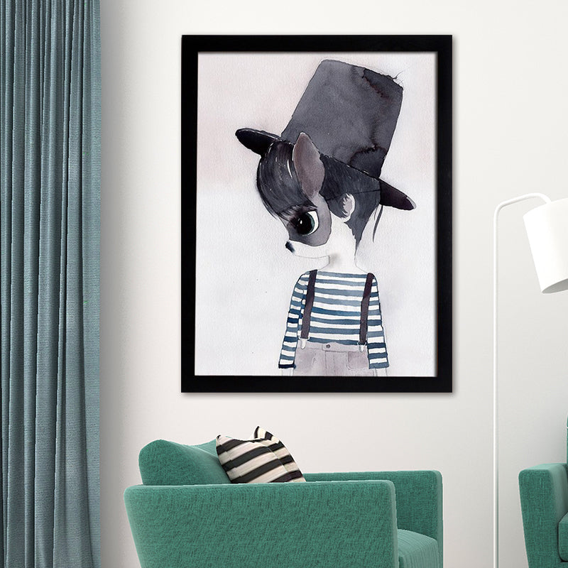 Cartoon Kaninchen Malerei Leinwand Schwarzer Texturierter Wandkunstdruck für Kinderzimmer