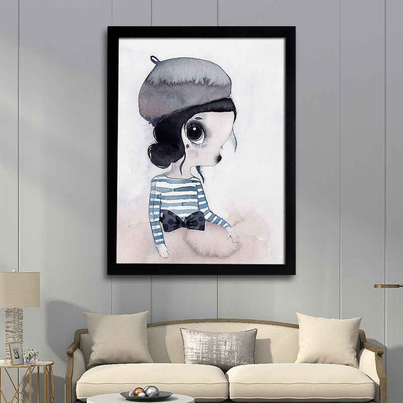 Cartoon Kaninchen Malerei Leinwand Schwarzer Texturierter Wandkunstdruck für Kinderzimmer