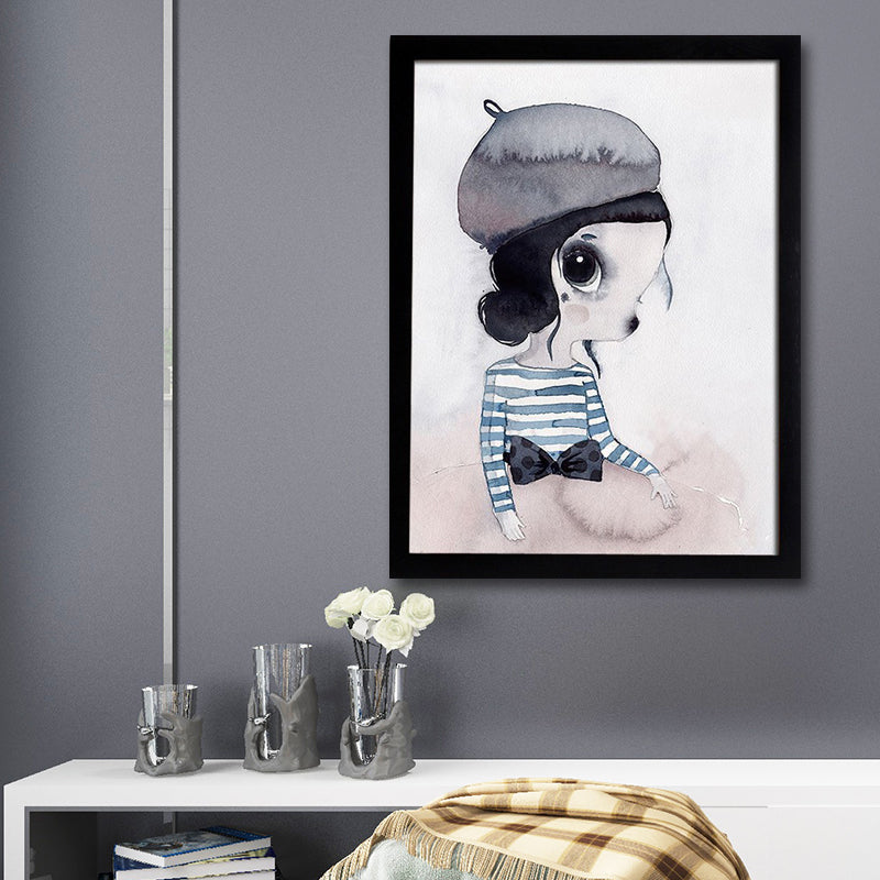 Cartoon Kaninchen Malerei Leinwand Schwarzer Texturierter Wandkunstdruck für Kinderzimmer