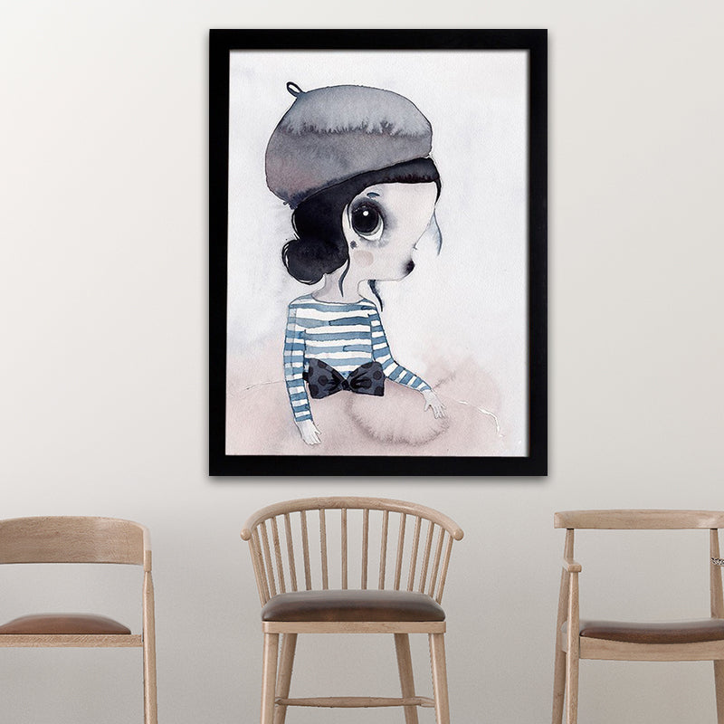 Cartoon Kaninchen Malerei Leinwand Schwarzer Texturierter Wandkunstdruck für Kinderzimmer