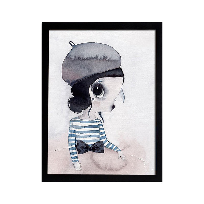 Cartoon Kaninchen Malerei Leinwand Schwarzer Texturierter Wandkunstdruck für Kinderzimmer