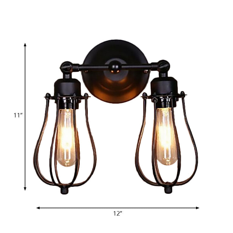 Frendorf | Industrieller Stil Käfig Wandleuchten mit Lampenschirm 2 Lichter Metall Mini Wandleuchte in Kupfer/Antik Silber