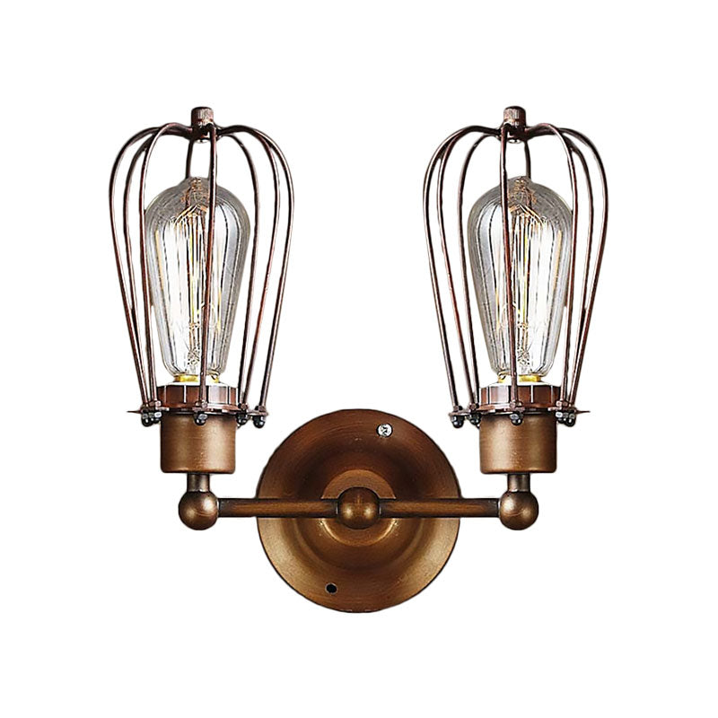 Frendorf | Industrieller Stil Käfig Wandleuchten mit Lampenschirm 2 Lichter Metall Mini Wandleuchte in Kupfer/Antik Silber