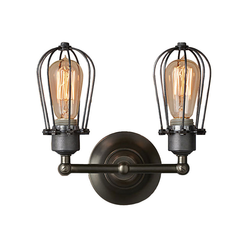 Frendorf | Industrieller Stil Käfig Wandleuchten mit Lampenschirm 2 Lichter Metall Mini Wandleuchte in Kupfer/Antik Silber