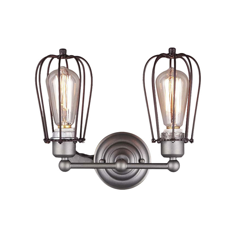Frendorf | Industrieller Stil Käfig Wandleuchten mit Lampenschirm 2 Lichter Metall Mini Wandleuchte in Kupfer/Antik Silber