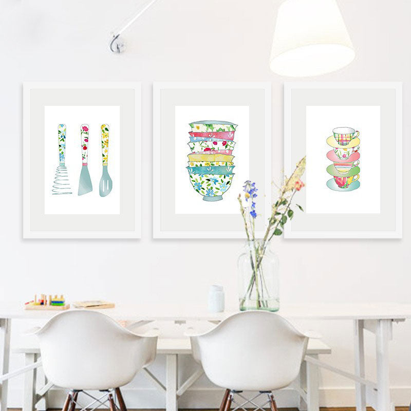 Frendorf | Blaue Utensilien Leinwandkunst Küchenware Nordic Texturierte Wanddekoration für das Esszimmer