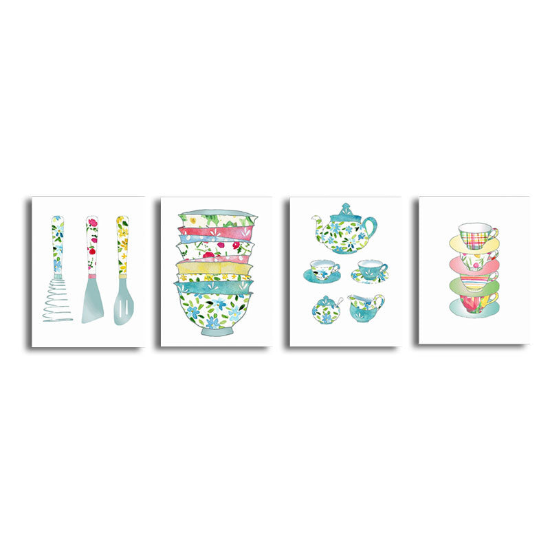 Frendorf | Blaue Utensilien Leinwandkunst Küchenware Nordic Texturierte Wanddekoration für das Esszimmer