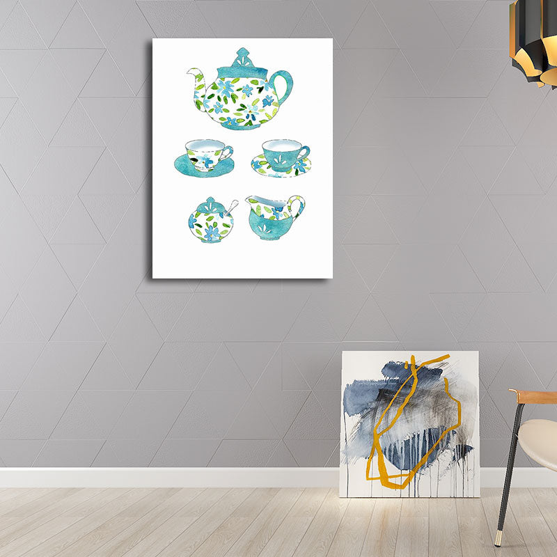 Frendorf | Blaue Utensilien Leinwandkunst Küchenware Nordic Texturierte Wanddekoration für das Esszimmer