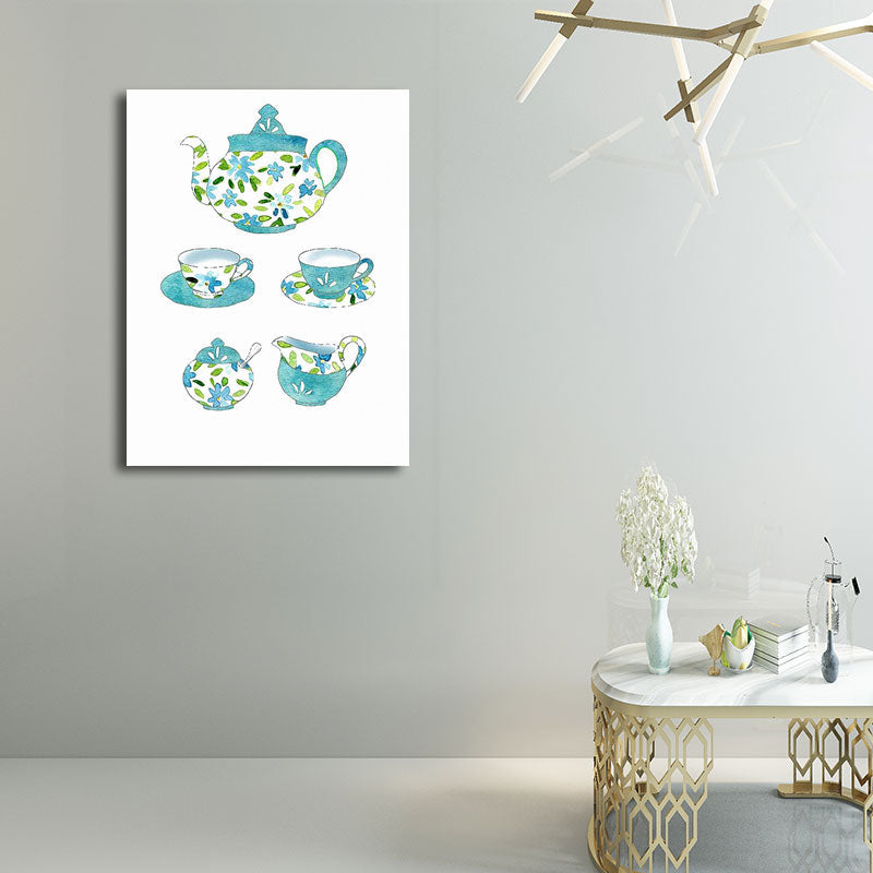 Frendorf | Blaue Utensilien Leinwandkunst Küchenware Nordic Texturierte Wanddekoration für das Esszimmer