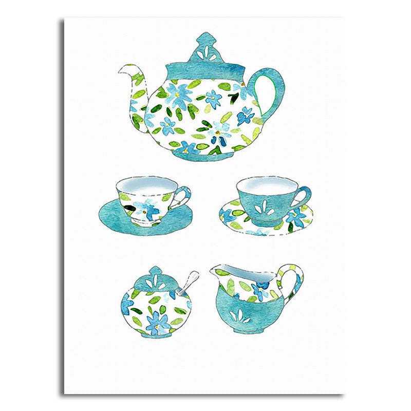 Frendorf | Blaue Utensilien Leinwandkunst Küchenware Nordic Texturierte Wanddekoration für das Esszimmer