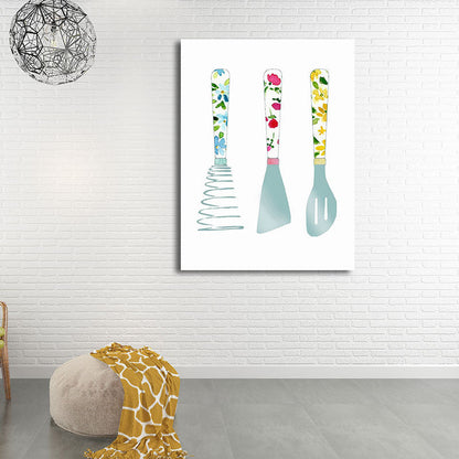 Frendorf | Blaue Utensilien Leinwandkunst Küchenware Nordic Texturierte Wanddekoration für das Esszimmer