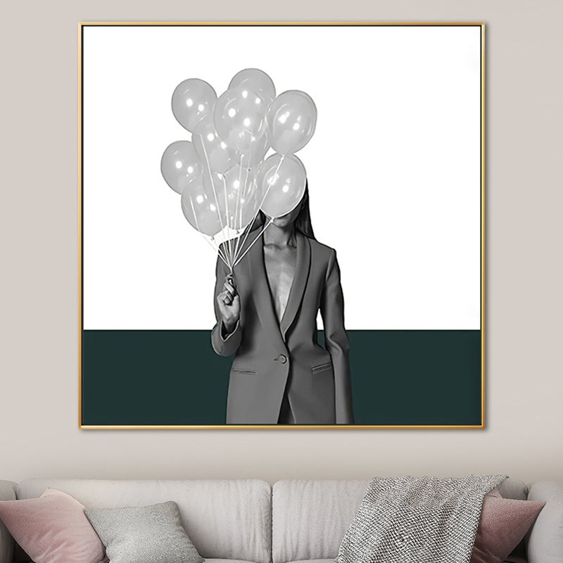 Frendorf | Graue Mode Dame Quadrat Leinwand Wand Kunst Druck für Gästezimmer, Mehrere Größenoptionen