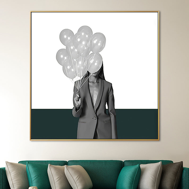 Frendorf | Graue Mode Dame Quadrat Leinwand Wand Kunst Druck für Gästezimmer, Mehrere Größenoptionen