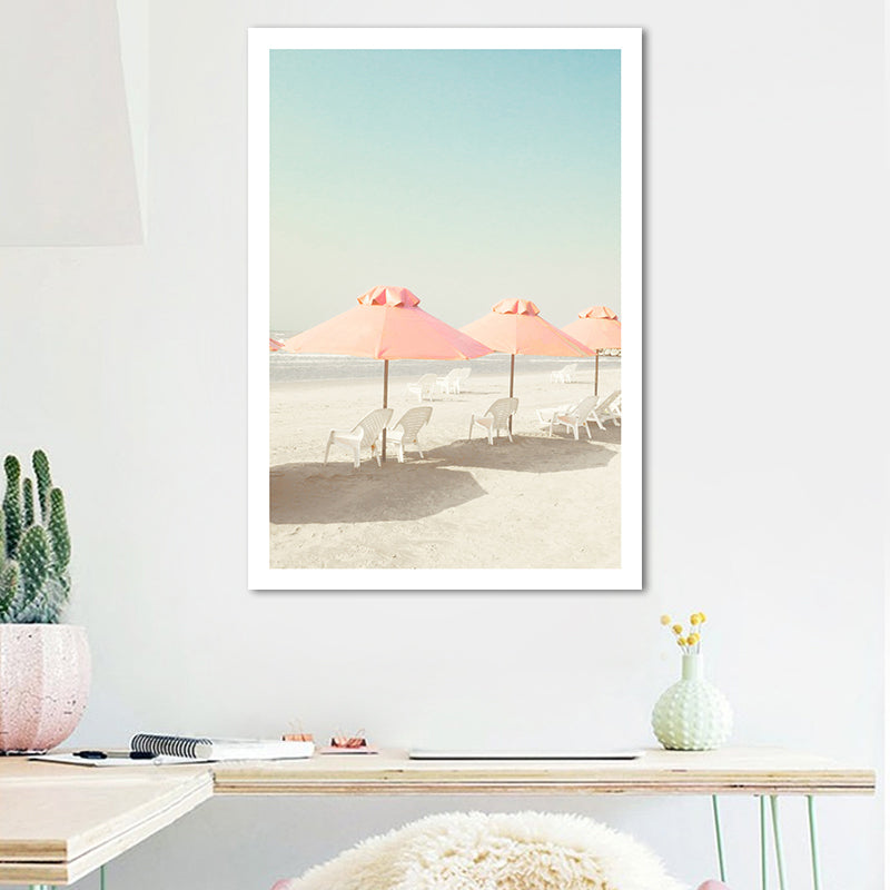 Frendorf | Strandstuhl und Schirm Leinwand Pink-Mint Grün Tropische Wanddekoration für das Schlafzimmer