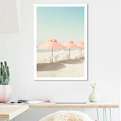 Frendorf | Strandstuhl und Schirm Leinwand Pink-Mint Grün Tropische Wanddekoration für das Schlafzimmer