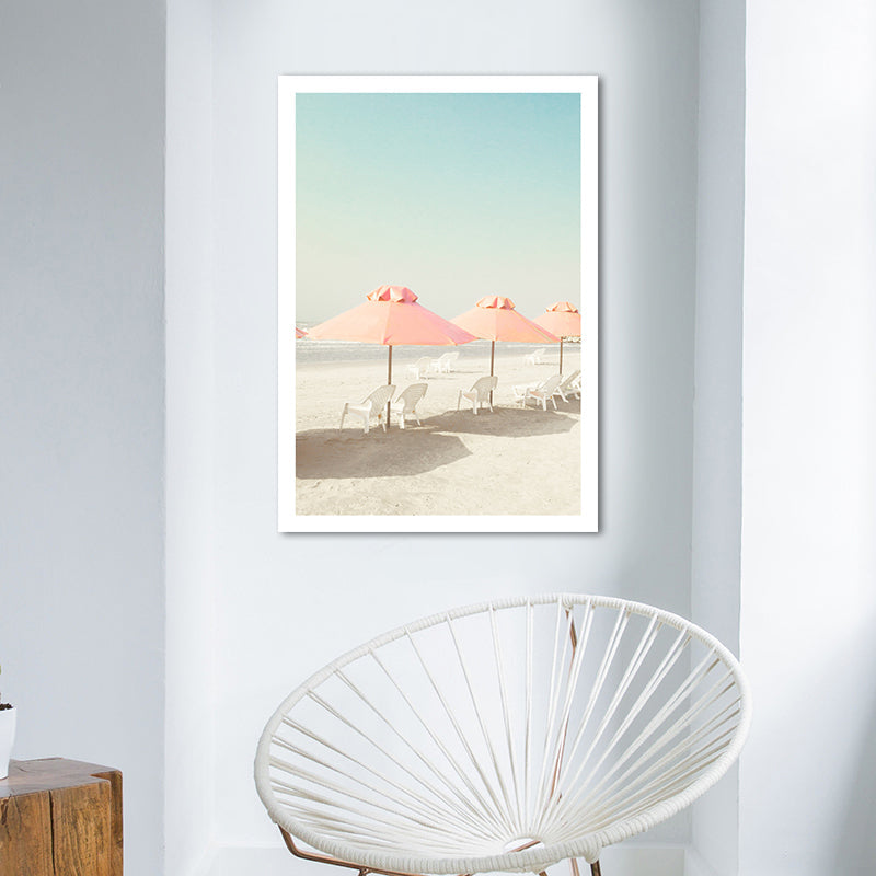 Frendorf | Strandstuhl und Schirm Leinwand Pink-Mint Grün Tropische Wanddekoration für das Schlafzimmer