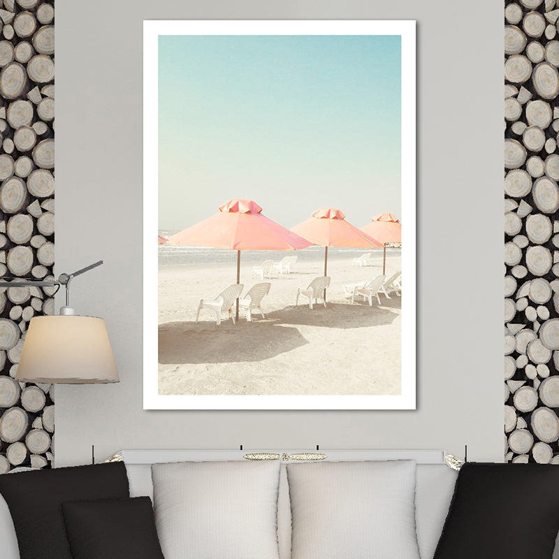 Frendorf | Strandstuhl und Schirm Leinwand Pink-Mint Grün Tropische Wanddekoration für das Schlafzimmer
