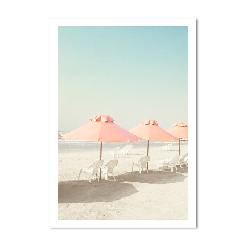 Frendorf | Strandstuhl und Schirm Leinwand Pink-Mint Grün Tropische Wanddekoration für das Schlafzimmer