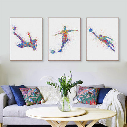Frendorf | Aquarell Fußball Trainings Wandkunst Blau-Lila Moderner Stil Leinwand für das Jungenzimmer