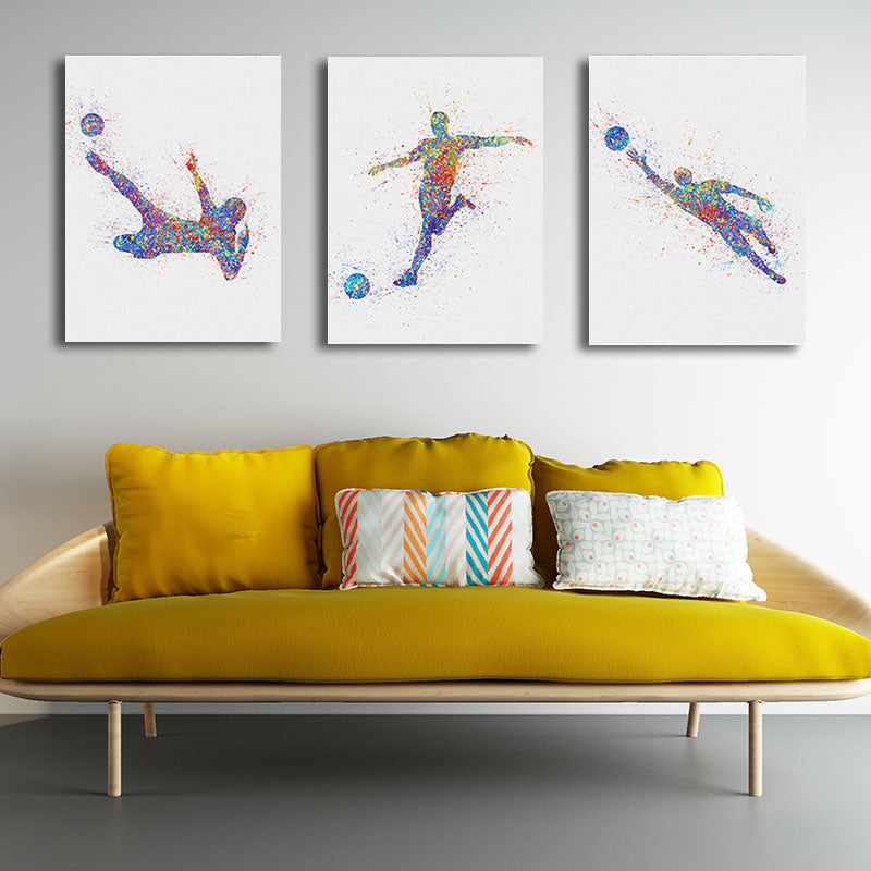 Frendorf | Aquarell Fußball Trainings Wandkunst Blau-Lila Moderner Stil Leinwand für das Jungenzimmer