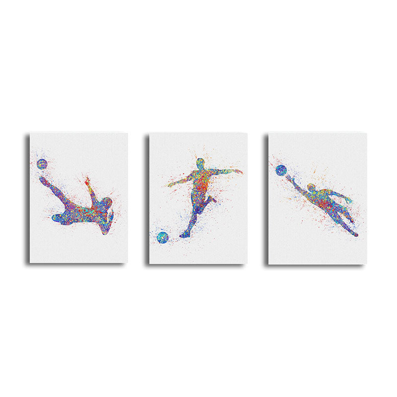 Frendorf | Aquarell Fußball Trainings Wandkunst Blau-Lila Moderner Stil Leinwand für das Jungenzimmer