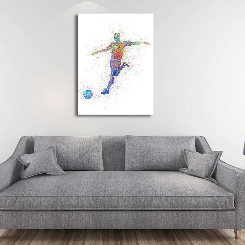 Frendorf | Aquarell Fußball Trainings Wandkunst Blau-Lila Moderner Stil Leinwand für das Jungenzimmer
