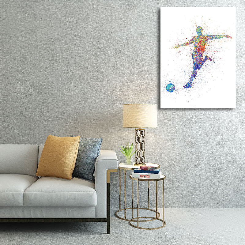 Frendorf | Aquarell Fußball Trainings Wandkunst Blau-Lila Moderner Stil Leinwand für das Jungenzimmer
