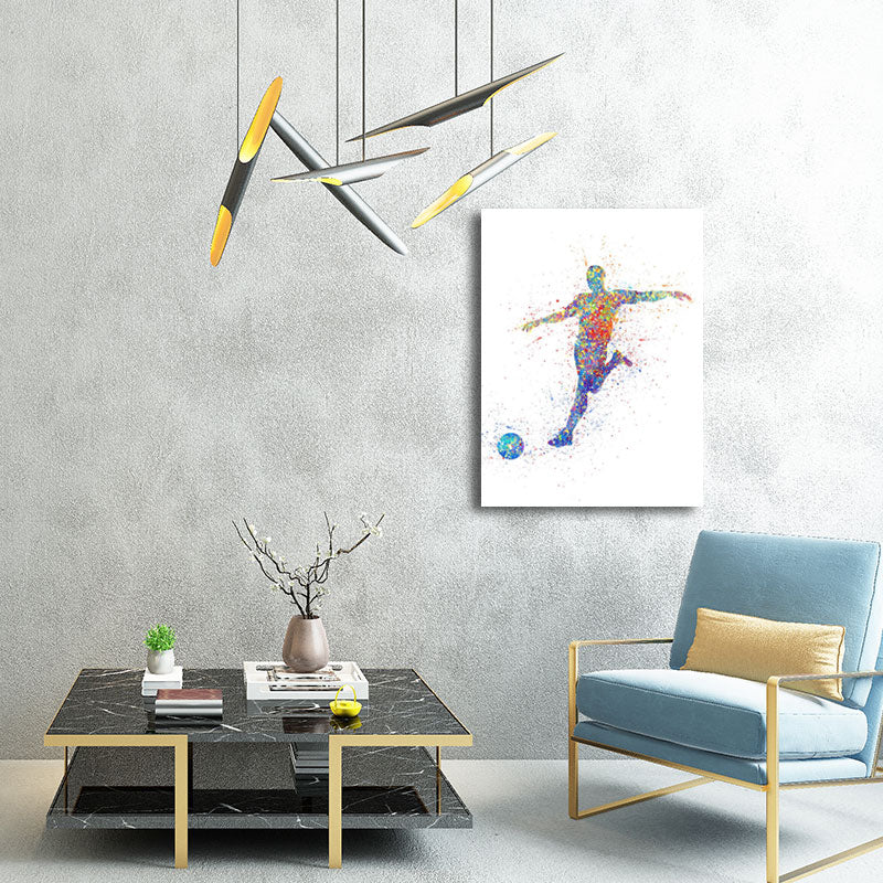 Frendorf | Aquarell Fußball Trainings Wandkunst Blau-Lila Moderner Stil Leinwand für das Jungenzimmer