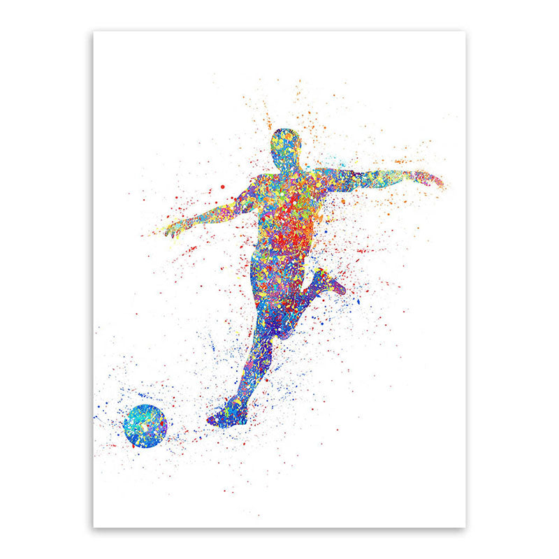 Frendorf | Aquarell Fußball Trainings Wandkunst Blau-Lila Moderner Stil Leinwand für das Jungenzimmer