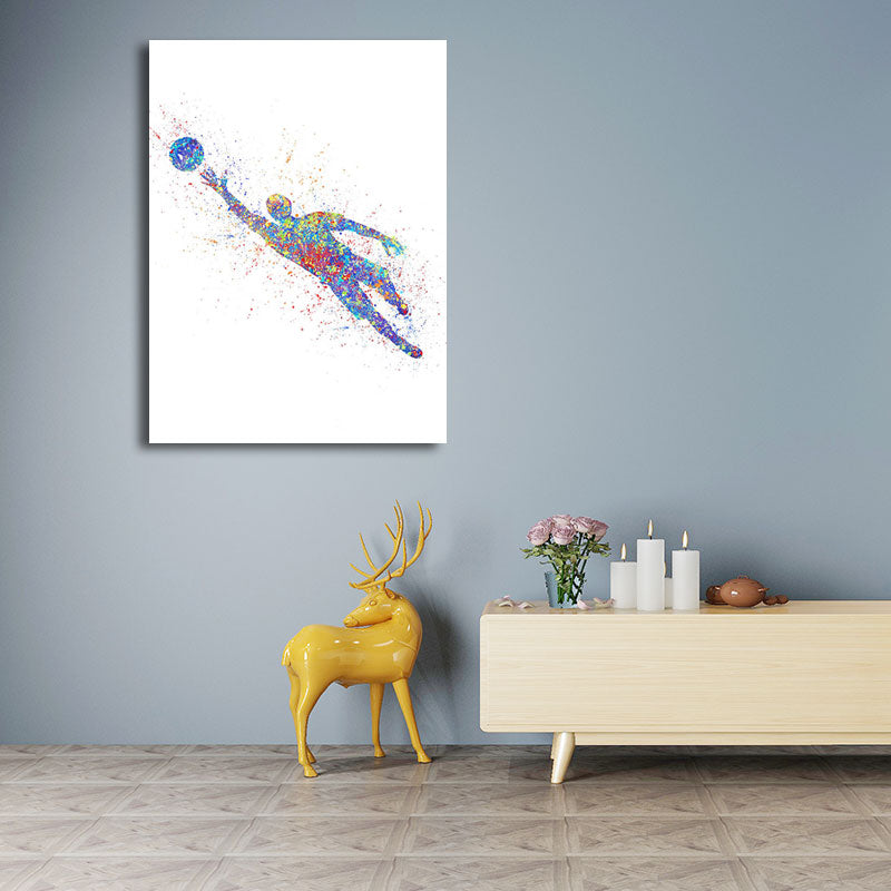 Frendorf | Aquarell Fußball Trainings Wandkunst Blau-Lila Moderner Stil Leinwand für das Jungenzimmer