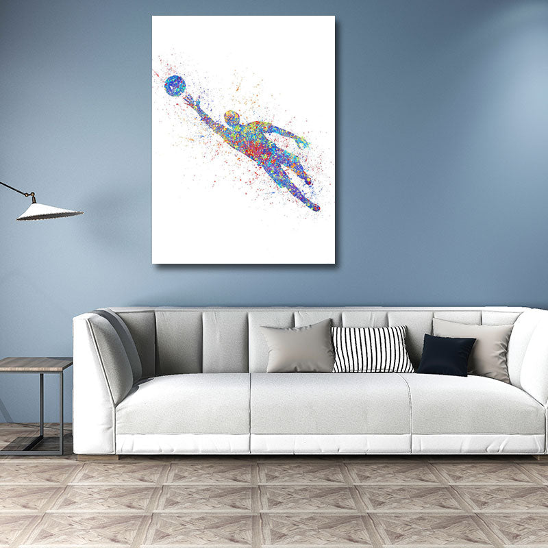 Frendorf | Aquarell Fußball Trainings Wandkunst Blau-Lila Moderner Stil Leinwand für das Jungenzimmer