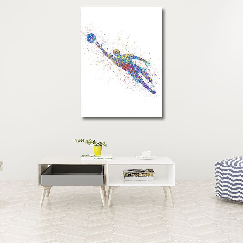 Frendorf | Aquarell Fußball Trainings Wandkunst Blau-Lila Moderner Stil Leinwand für das Jungenzimmer