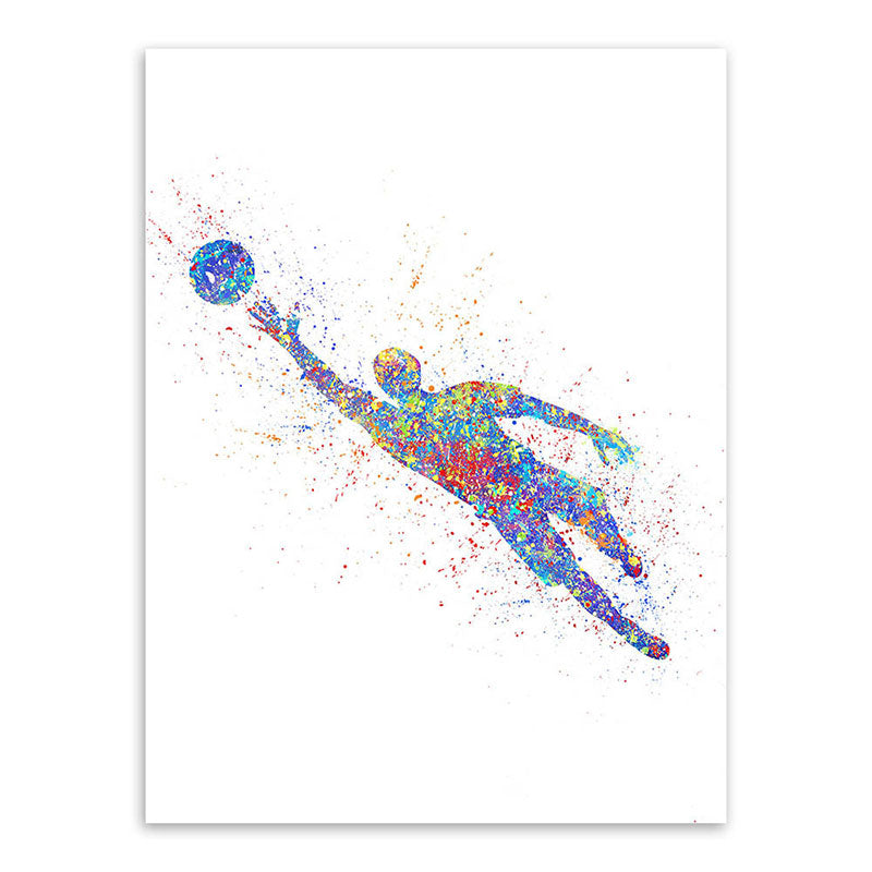 Frendorf | Aquarell Fußball Trainings Wandkunst Blau-Lila Moderner Stil Leinwand für das Jungenzimmer