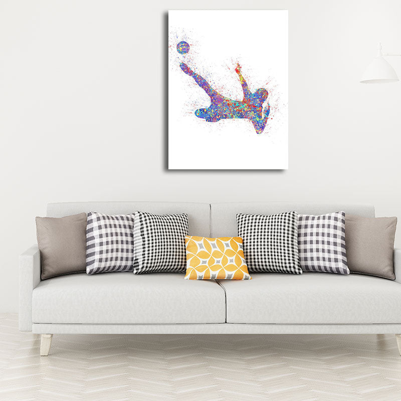 Frendorf | Aquarell Fußball Trainings Wandkunst Blau-Lila Moderner Stil Leinwand für das Jungenzimmer