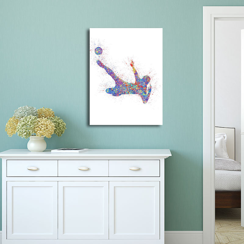 Frendorf | Aquarell Fußball Trainings Wandkunst Blau-Lila Moderner Stil Leinwand für das Jungenzimmer