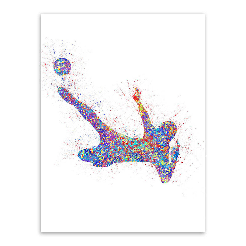 Frendorf | Aquarell Fußball Trainings Wandkunst Blau-Lila Moderner Stil Leinwand für das Jungenzimmer
