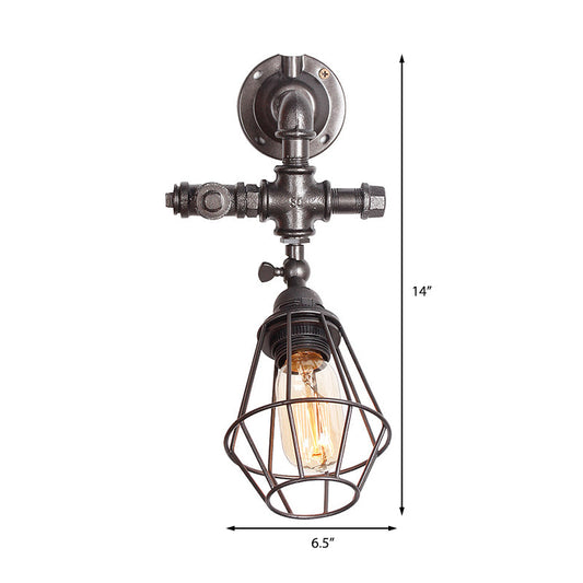Frendorf | Diamond Cage Eisen Wandmontage Licht mit Rohrdesign Industrie-Stil 1 Glühbirne Schlafzimmer Wandbeleuchtung in Antikmessing/Silber