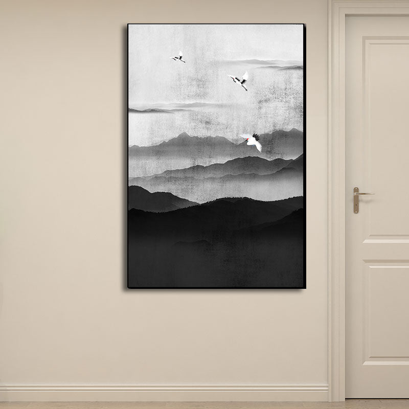 Frendorf | Cloudy Mountain View Canvas Art Asiatische Texturierte Wanddekoration in Schwarz für Wohnzimmer