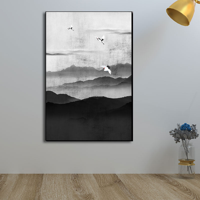 Frendorf | Cloudy Mountain View Canvas Art Asiatische Texturierte Wanddekoration in Schwarz für Wohnzimmer