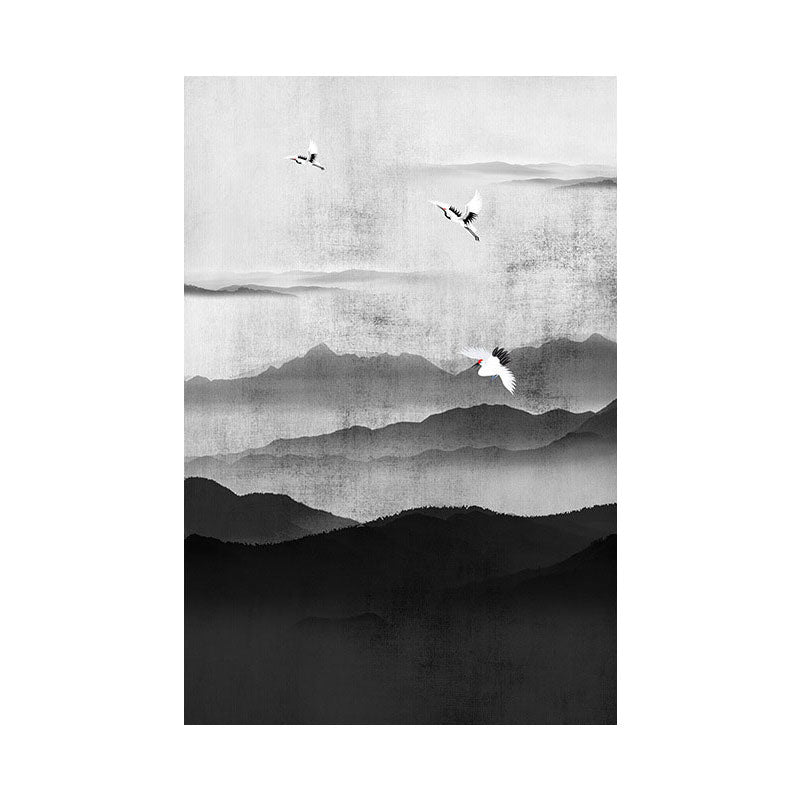 Frendorf | Cloudy Mountain View Canvas Art Asiatische Texturierte Wanddekoration in Schwarz für Wohnzimmer