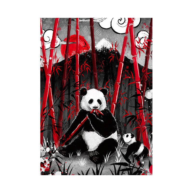 Frendorf | Asiatischer Panda, der Bambus isst, Leinwand für Wandkunstdrucke im großen Raum in Schwarz, mehrere Größen
